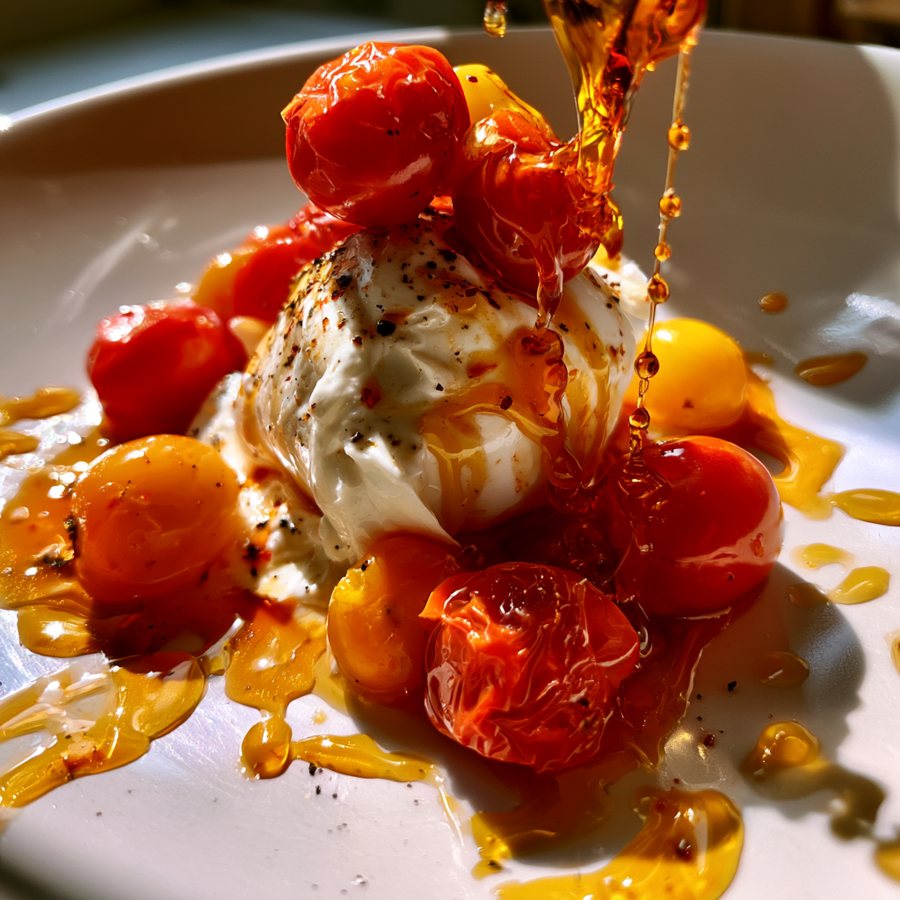 Burrata and charred peach, from tonight's service