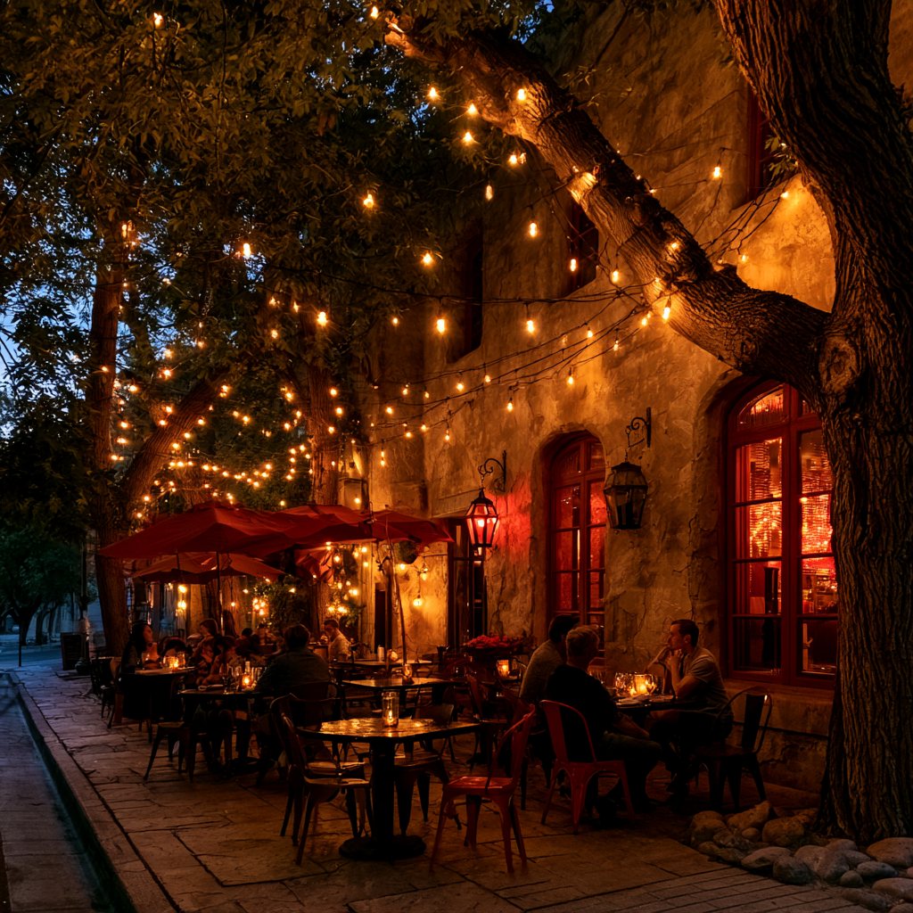 The patio at dusk